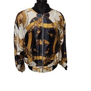 Monaliza Baroque Print Bomber Jacket Vintage Korea One Size Women Zip